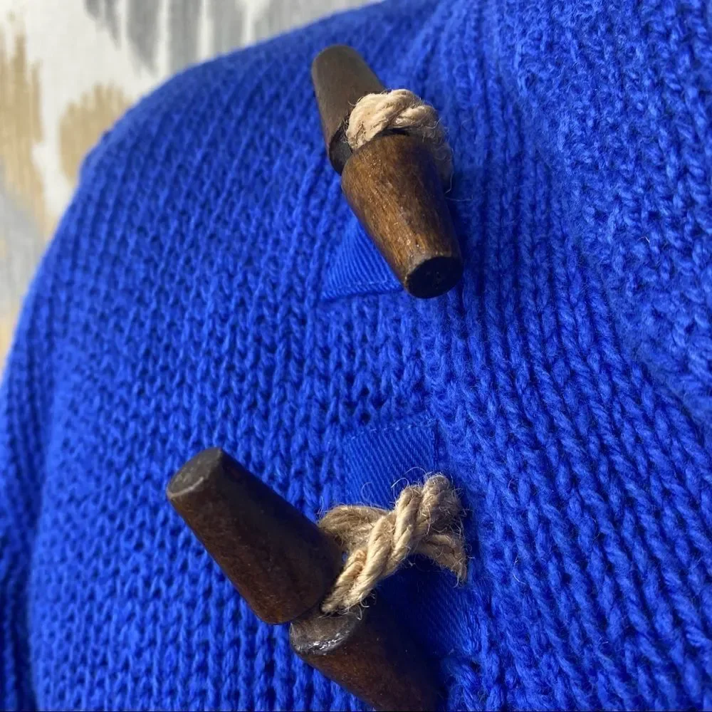 Polo Ralph Lauren Yacht Blue Linen Cotton Blend Toggle Shawl Collar L/S Sweater